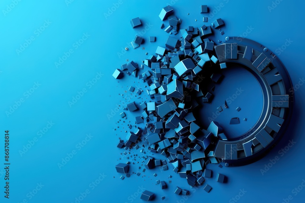 Poster clean cyber banner showcasing a broken bank vault with sleek lines and minimalist design with copy s