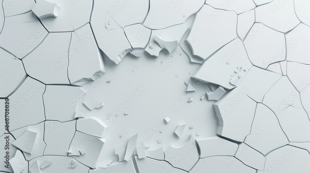 Poster clean cyber banner showcasing a broken wall with sleek lines and minimalist design with copy space