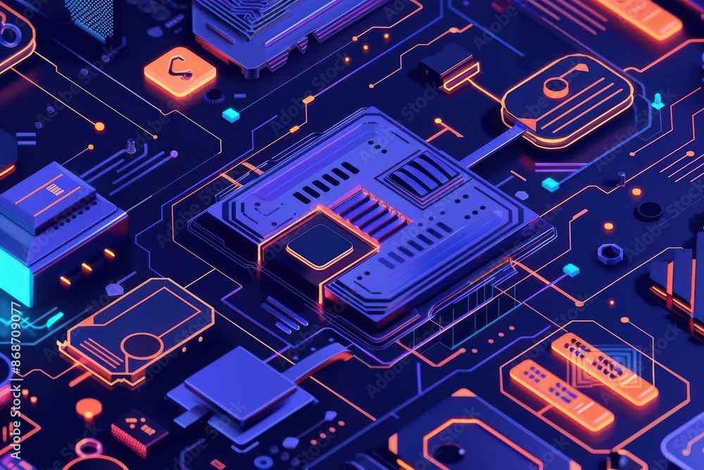 Poster conceptual minimal banner featuring a cyber business breakdown with clean, dynamic components with c