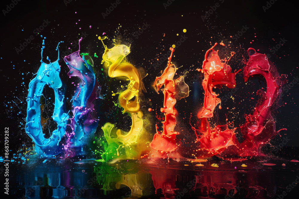Poster a colorful splash of paint with the numbers 03:11 written in the middle