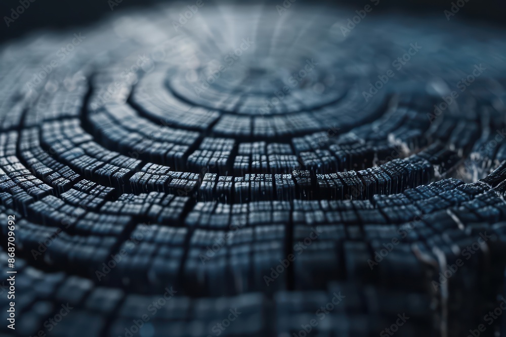 Poster conceptual minimal banner featuring a cyberenhanced empty wood with dynamic digital components with 