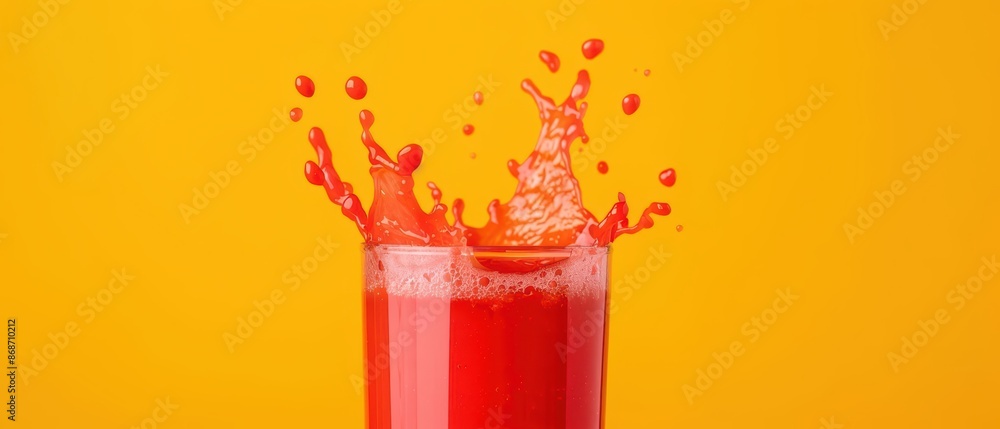 Poster conceptual representation of a juice explosion with vibrant colors and a minimalist approach with co