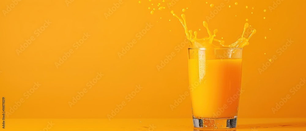 Poster conceptual representation of a juice explosion with vibrant colors and a minimalist approach with co