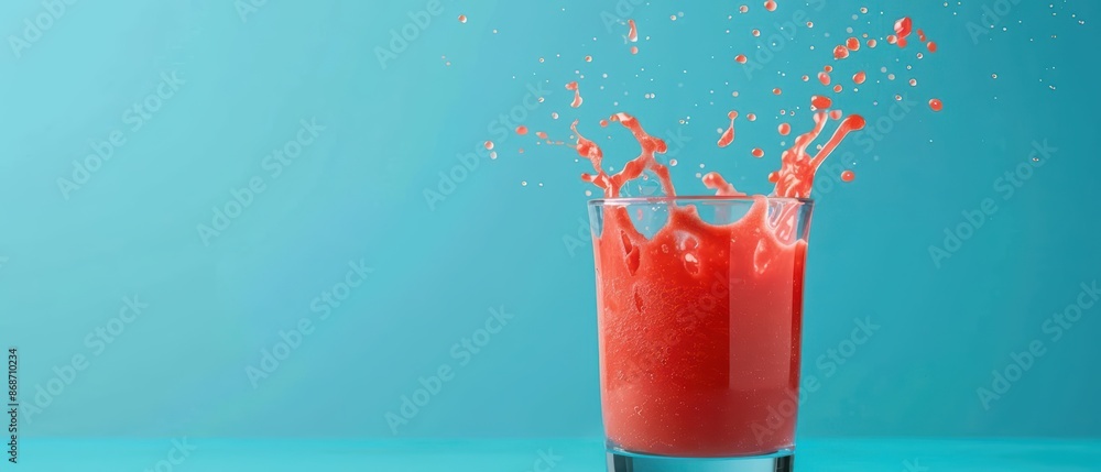 Poster conceptual representation of a juice explosion with vibrant colors and a minimalist approach with co