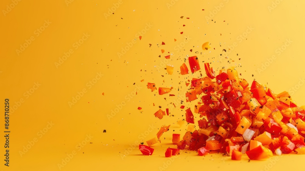 Poster conceptual representation of a fajita explosion with vibrant colors and a minimalist approach with c