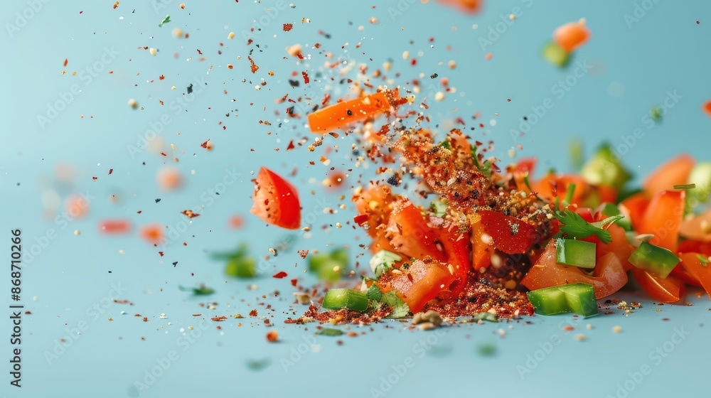 Poster conceptual representation of a fajita explosion with vibrant colors and a minimalist approach with c