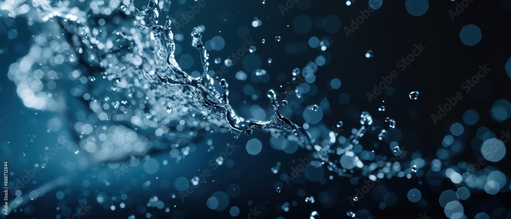 Poster hightech visual of a water explosion with dynamic digital elements and modern aesthetics with copy s