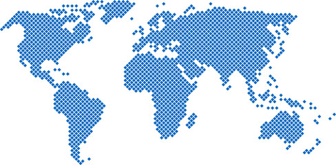 Square shape world map on transparent background.