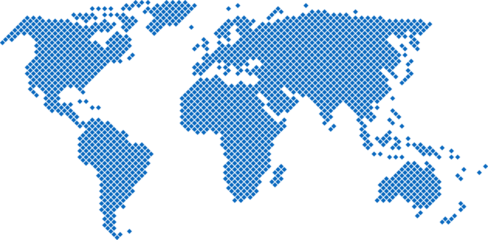 Square shape world map on transparent background.