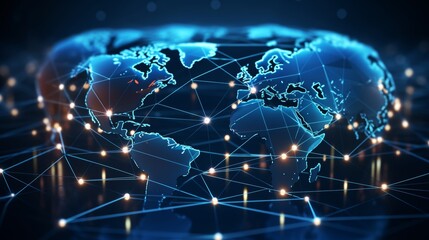 Fototapeta premium Global business connectivity big data, world map points, digital tech, e commerce, social network