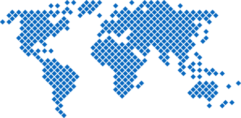 Square shape world map on transparent background.