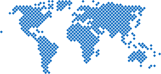 Square shape world map on transparent background.