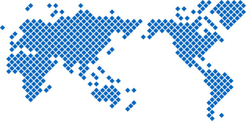 Square shape world map on transparent background.