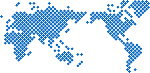 Square shape world map on transparent background.