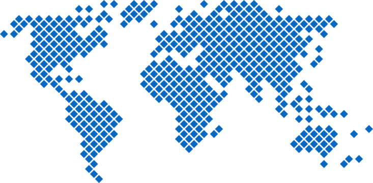 Square shape world map on transparent background.
