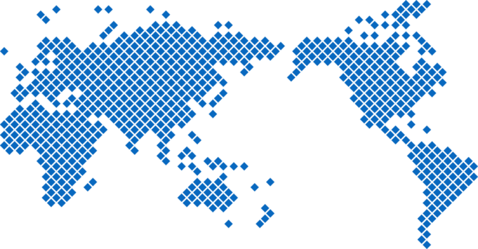 Square shape world map on transparent background.