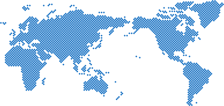 Square shape world map on transparent background.