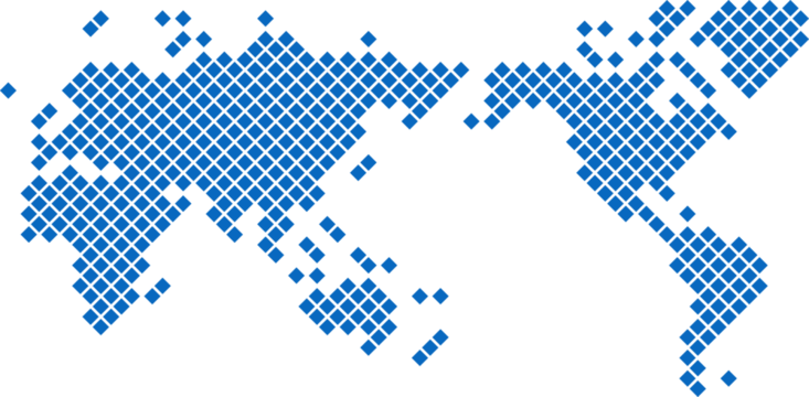 Square shape world map on transparent background.