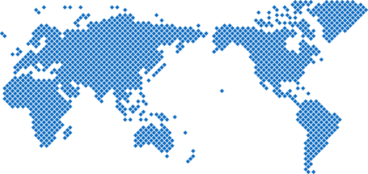 Square shape world map on transparent background.