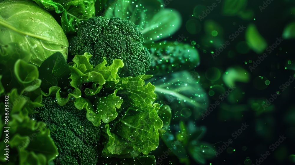 Poster hightech visual of vegetable ingredients with dynamic digital elements and modern aesthetics with co
