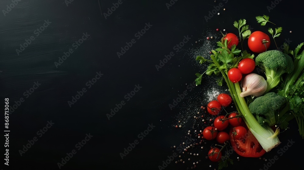 Poster hightech visual of vegetable ingredients with dynamic digital elements and modern aesthetics with co