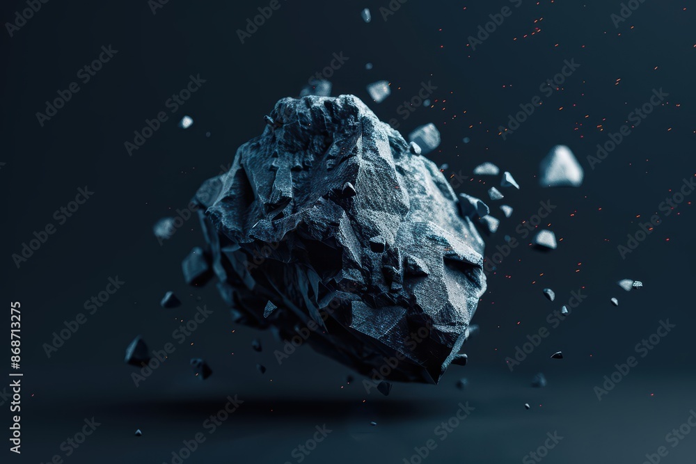 Poster minimalist depiction of a shattered stone with clean cyber visuals and glowing elements with copy sp