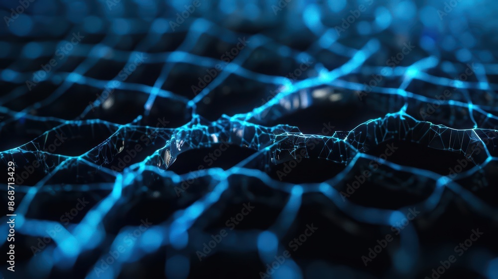 Aufkleber minimalist depiction of a shattered business network with clean cyber visuals and glowing elements w