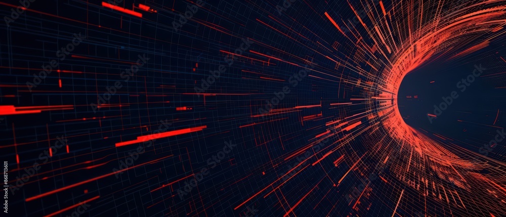 Poster minimalist depiction of cyber travel with abstract visuals and clean lines with copy space