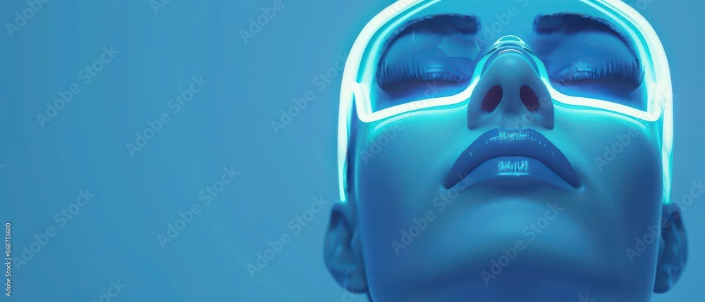 Poster minimalist depiction of cyber cosmetics with abstract visuals and clean lines with copy space