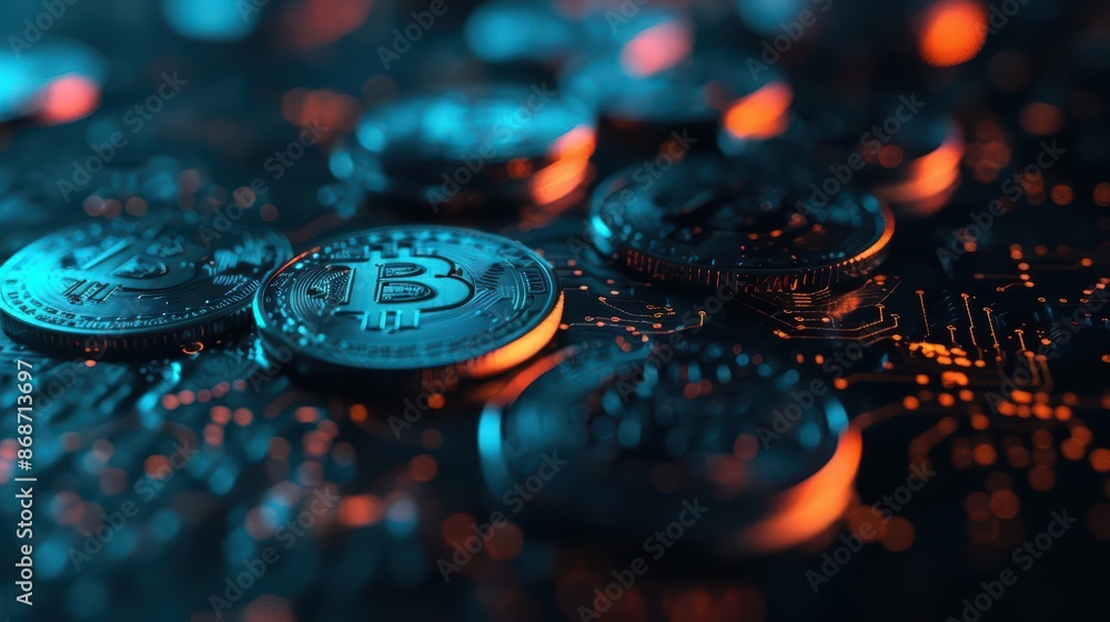 Poster minimalist depiction of shattered banknotes and coins with clean cyber visuals and glowing elements 