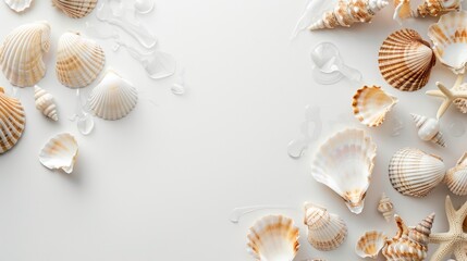 Obraz premium Seashells and Sea Glass Arranged on White Surface