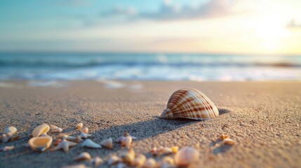 Seashell on Sandy Beach at Sunset