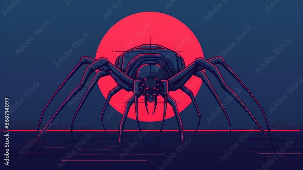 Poster minimalist depiction of unusual cyber creatures with abstract visuals and clean lines with copy spac
