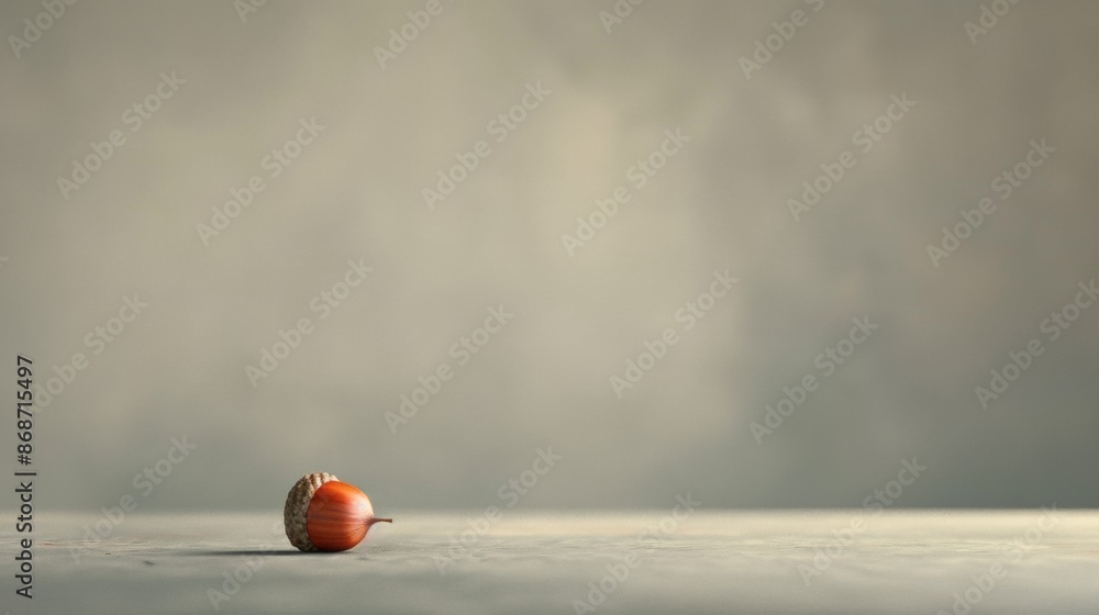 Aufkleber single acorn on a light grey surface with soft lighting
