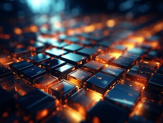 Fototapeta premium A cluster of illuminated glass cubes creates a mesmerizing display of light and shadow.