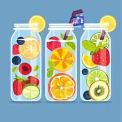 Fruitinfused water, refreshing and healthy, flat design illustration
