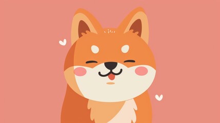 Cute shiba inu dog illustration. Adorable cartoon Shiba Inu dog with closed eyes on a pink background. Perfect for pet lovers and cute designs.