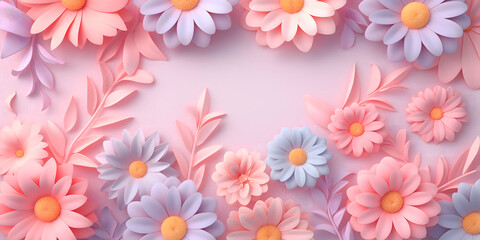 Pastel daisy wonderland: intricate floral composition in light pink and lavender, perfect for wedding programs, bridal shower themes, and elegant blog post headers with a touch of romance
