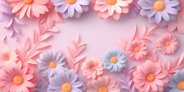 Pastel daisy wonderland: intricate floral composition in light pink and lavender, perfect for wedding programs, bridal shower themes, and elegant blog post headers with a touch of romance