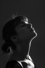 Mysterious Black and White Portrait of Woman Looking Up