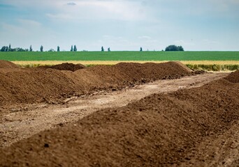field with compost making in progress