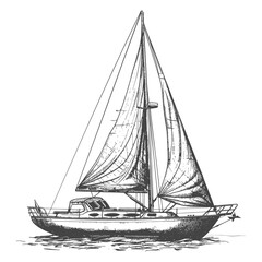 Fototapeta premium yacht with engraving style black color only