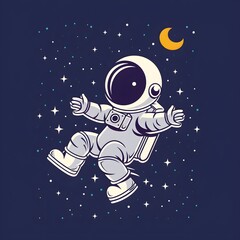 Fototapeta premium Cute Cartoon Astronaut Floating in Space Vector Illustration