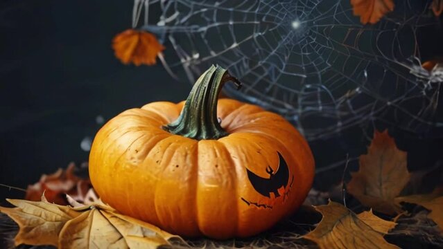 Halloween Holiday Concept, Autumn Spider Web Pumpkins