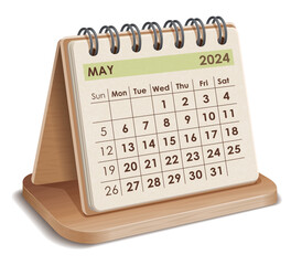 Illustration vector of May 2024 WOODEN and cardboard Calendar