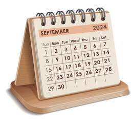 Illustration vector of September 2024 WOODEN and cardboard Calendar