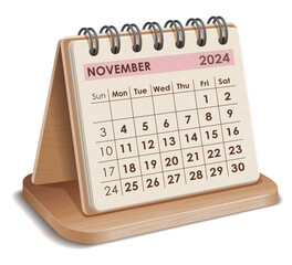 Illustration vector of November 2024 WOODEN and cardboard Calendar