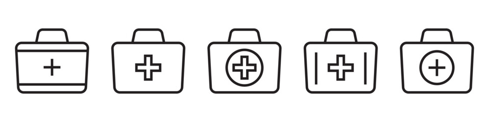 First aid box icon, medical briefcase icon.