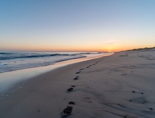 Footprints Leading to the Ocean at Dawn