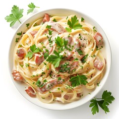 Pasta Carbonara with Ham and Parsley